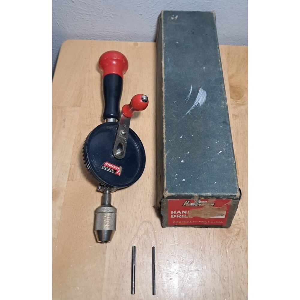 Stanley Handyman No. H1220 Hi Lo Drive Hand Drill Made In USA w Box & 2 Bit's